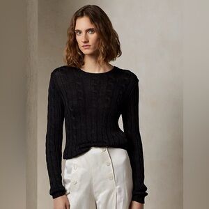 Ralph Lauren Cable-Knit Silk Crewneck Sweater / XS / Black